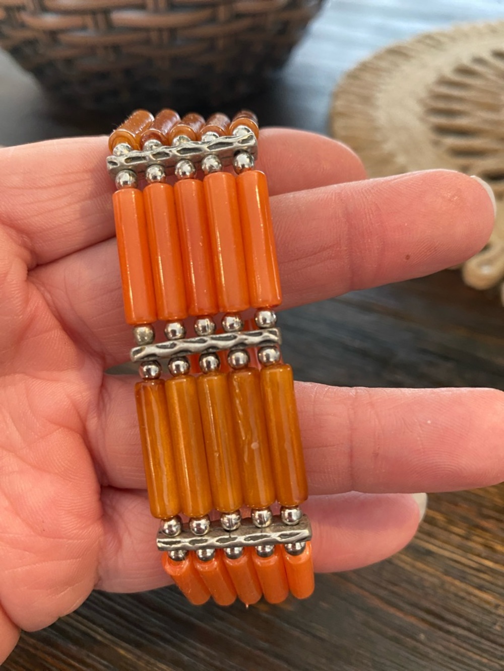 Vintage Orange and Caramel Bracelet - Silver accents Women's Fashion Jewelry